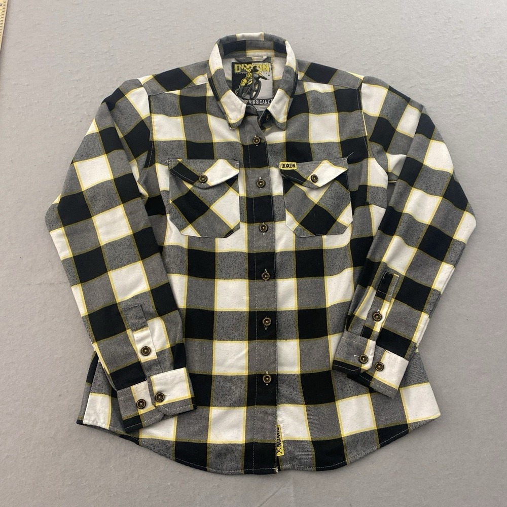 Dixxon Shirt Hurricane Mens M White Black Yellow Plaid Flannel Workwear Pockets